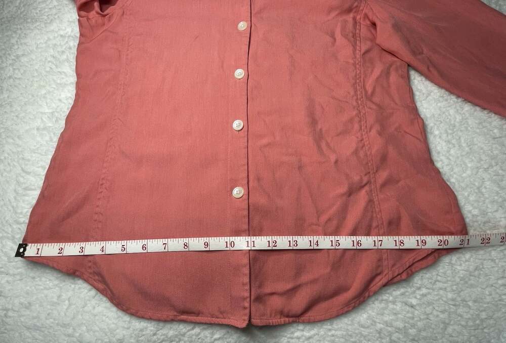 Jones NY Signature 100% Silk Womens L Long Sleeve Shirt Salmon Workwear Button - Picture 8 of 16